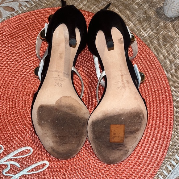Giorgio Armani Satin Multi Strap Stiletto Black and White Zip Closure Heels 6.5 - Picture 12 of 13